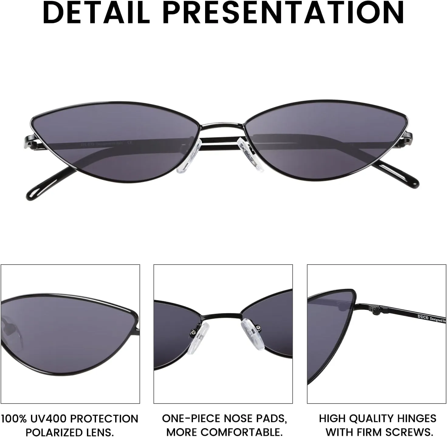 DUCO Vintage Oval Sunglasses for Women Small Triangle Polarized Sun Glasses Metal Frame and UV Protection W019