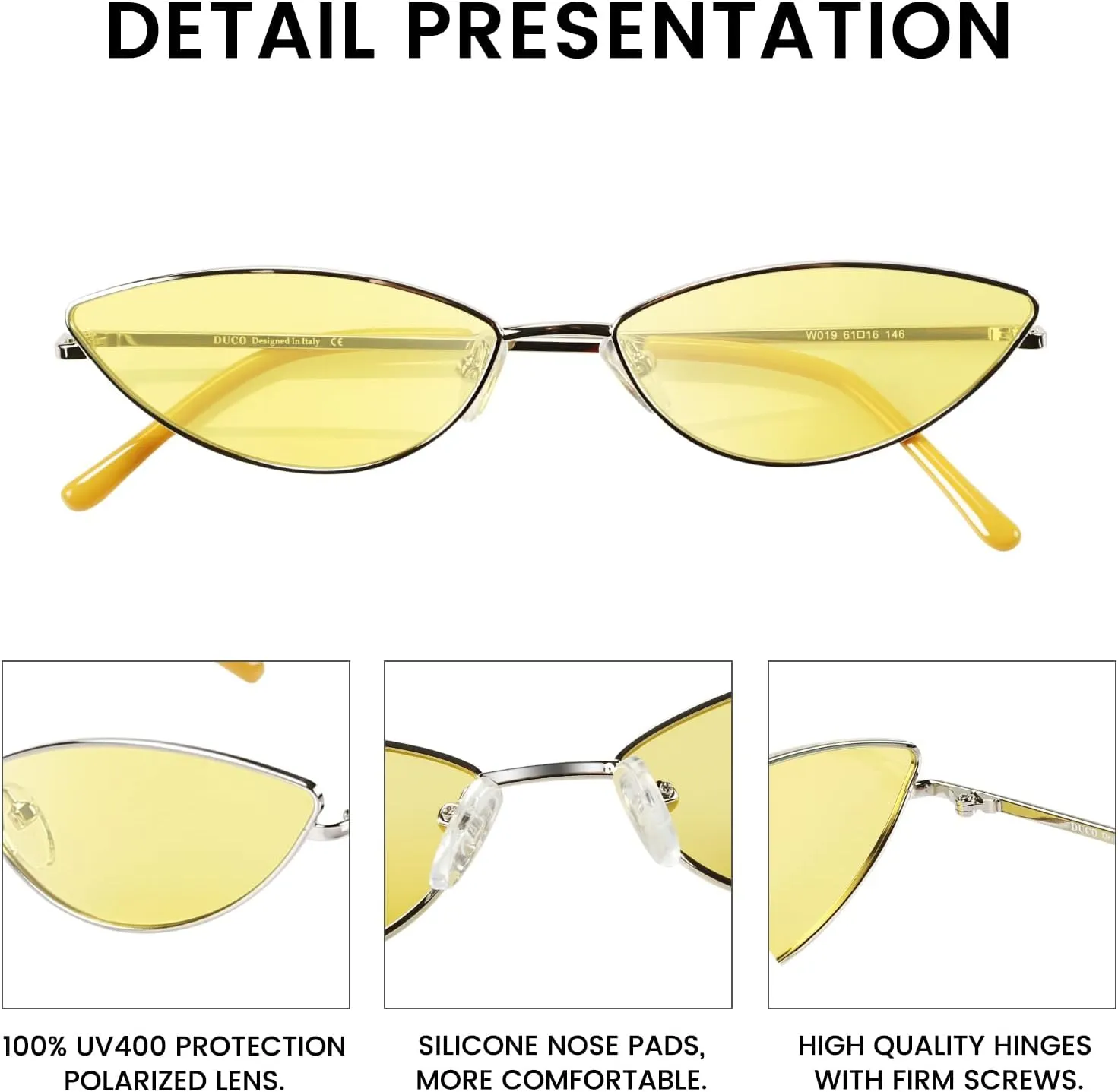 DUCO Vintage Oval Sunglasses for Women Small Triangle Polarized Sun Glasses Metal Frame and UV Protection W019