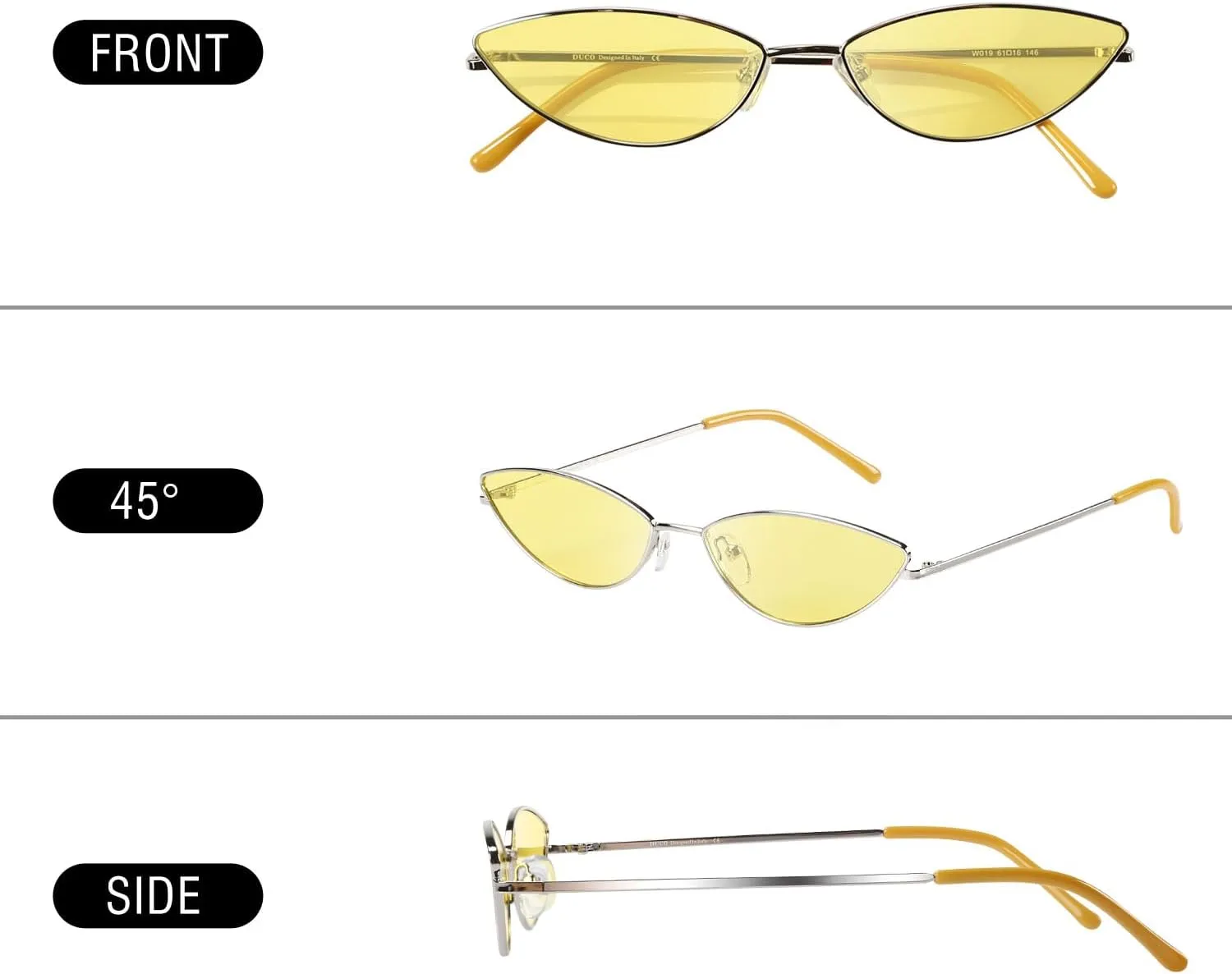 DUCO Vintage Oval Sunglasses for Women Small Triangle Polarized Sun Glasses Metal Frame and UV Protection W019