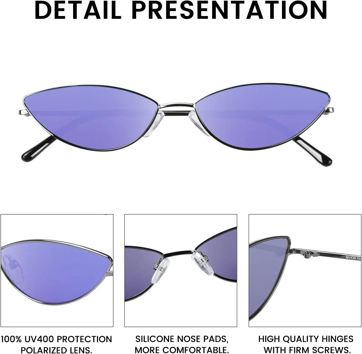 DUCO Vintage Oval Sunglasses for Women Small Triangle Polarized Sun Glasses Metal Frame and UV Protection W019