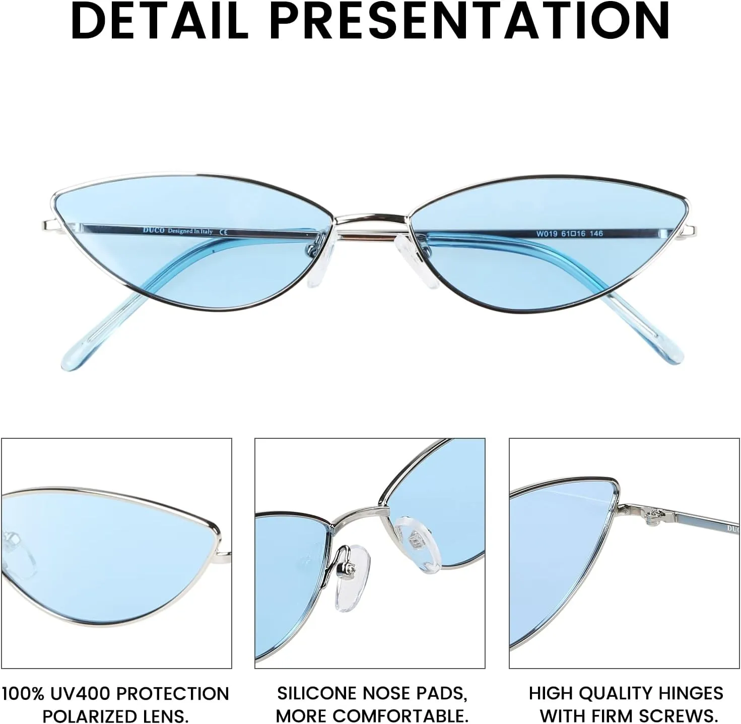 DUCO Vintage Oval Sunglasses for Women Small Triangle Polarized Sun Glasses Metal Frame and UV Protection W019