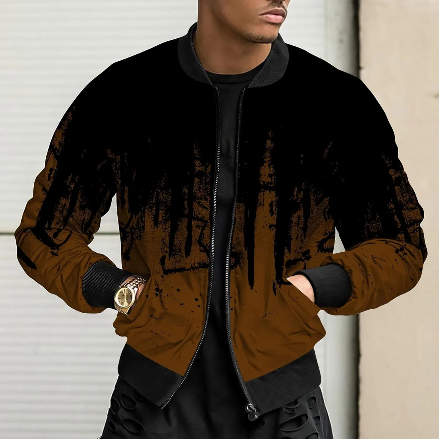 DuDubaby Autumn and Winter Men's Printed Thin Jackets Men's Casual Versatile Printed Jackets