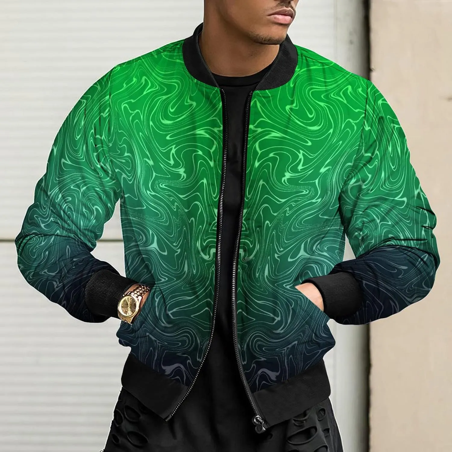 DuDubaby Autumn and Winter Men's Printed Thin Jackets Men's Casual Versatile Printed Jackets