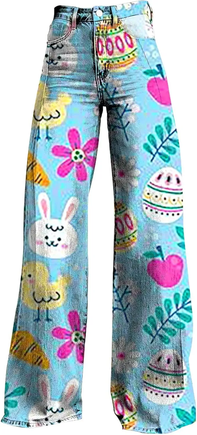 Easter Jeans Women 2025 Mid Rise Barrel Jeans for Women Wide Leg Loose Y2K Baggy Jeans Denim Pants with Pockets
