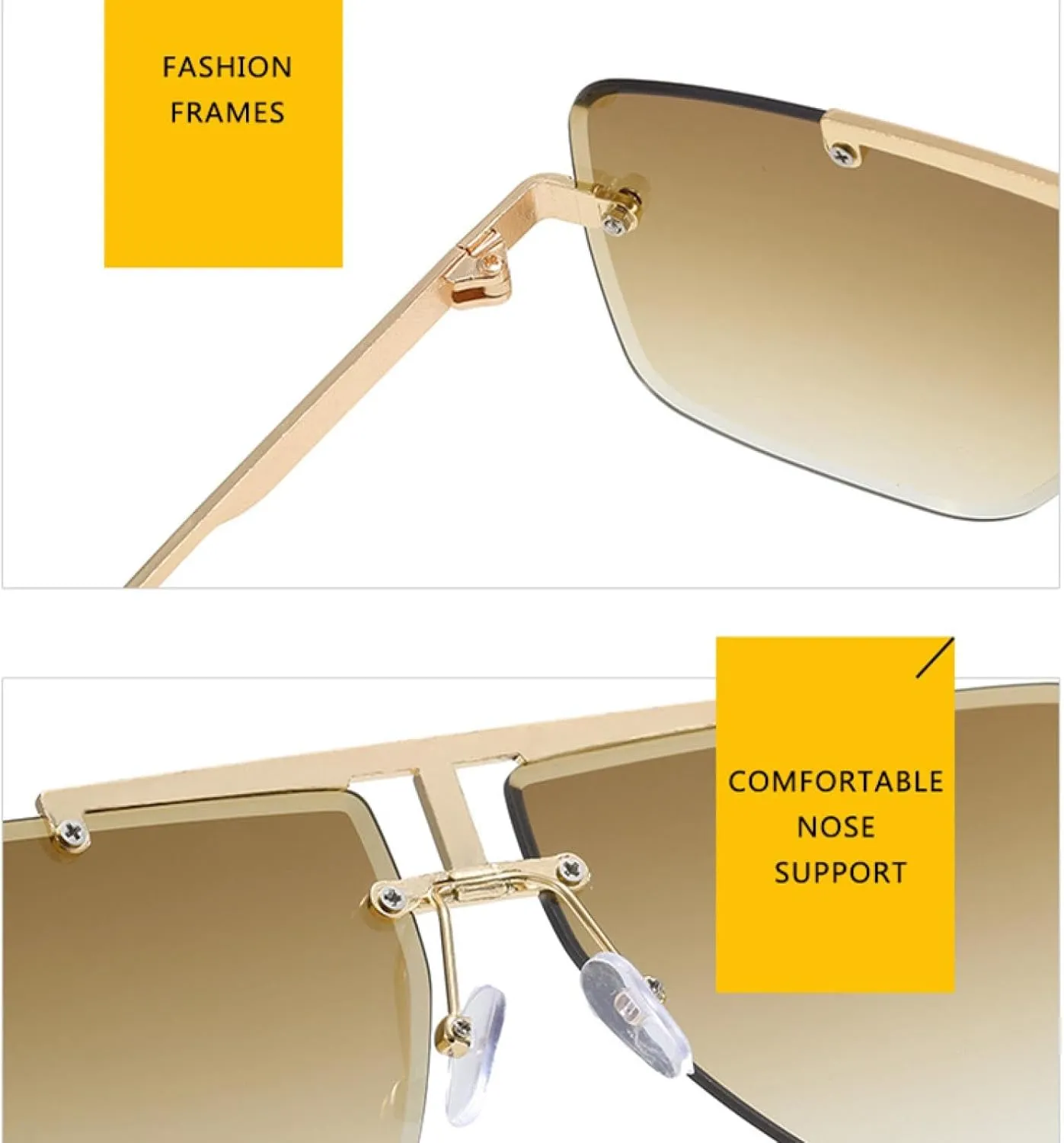 Fashion Men Rimless Sunglasses for Women Metal Frame Uv400
