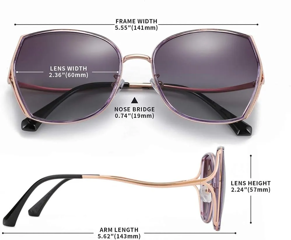 Fashion Oversized Sunglasses Women Geometric Vintage Gradient Shades UV400 Protection Metal Sun Glass