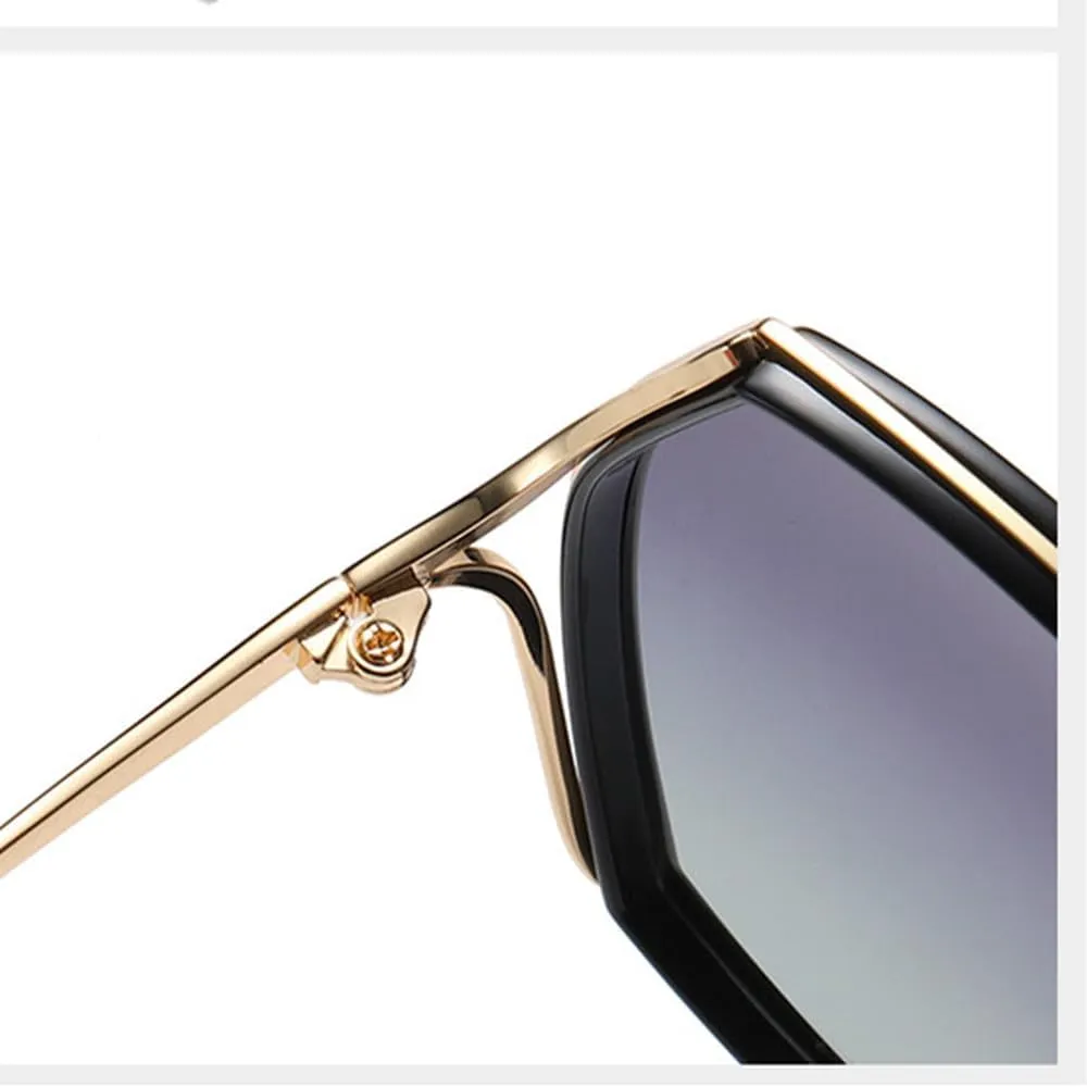 Fashion Oversized Sunglasses Women Geometric Vintage Gradient Shades UV400 Protection Metal Sun Glass