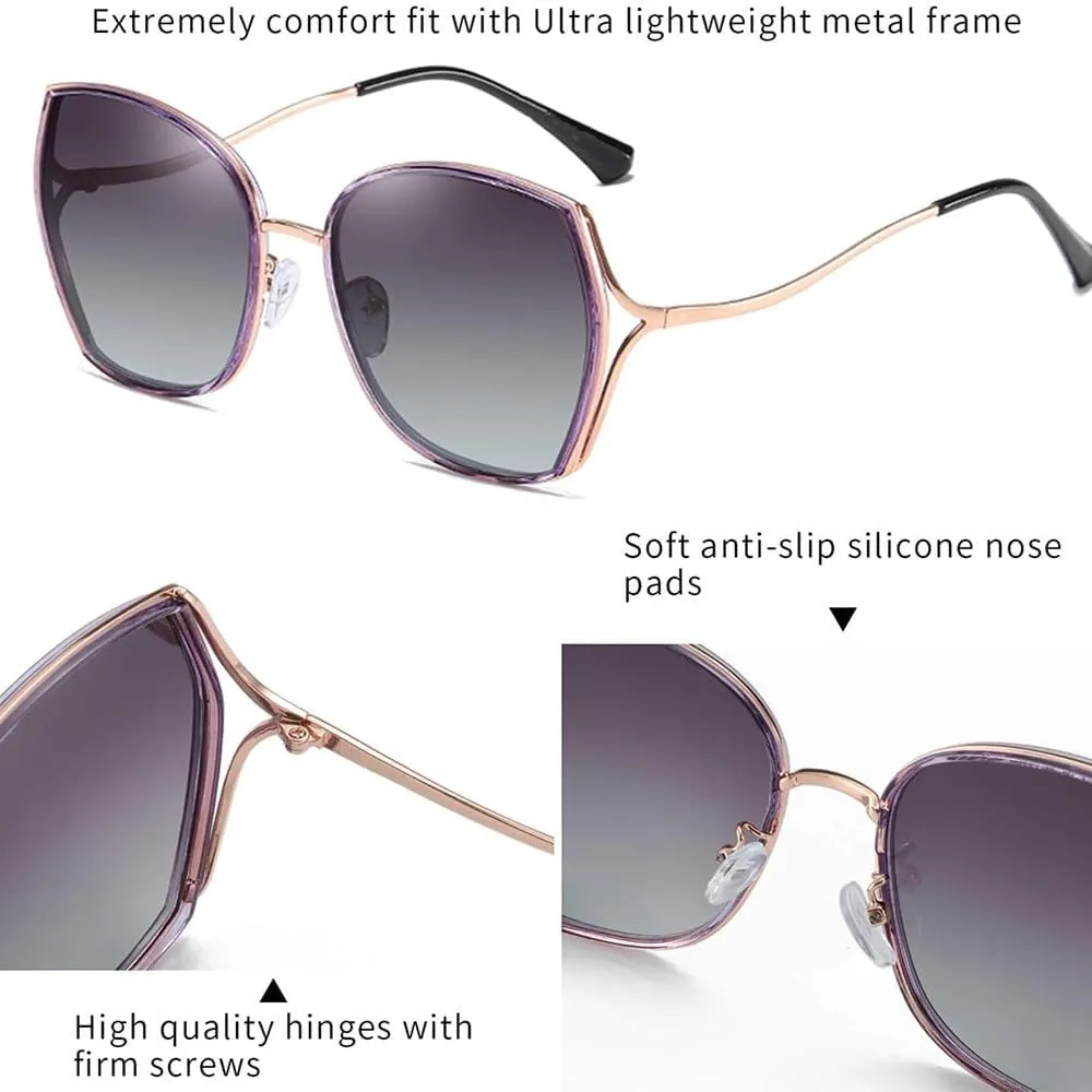 Fashion Oversized Sunglasses Women Geometric Vintage Gradient Shades UV400 Protection Metal Sun Glass