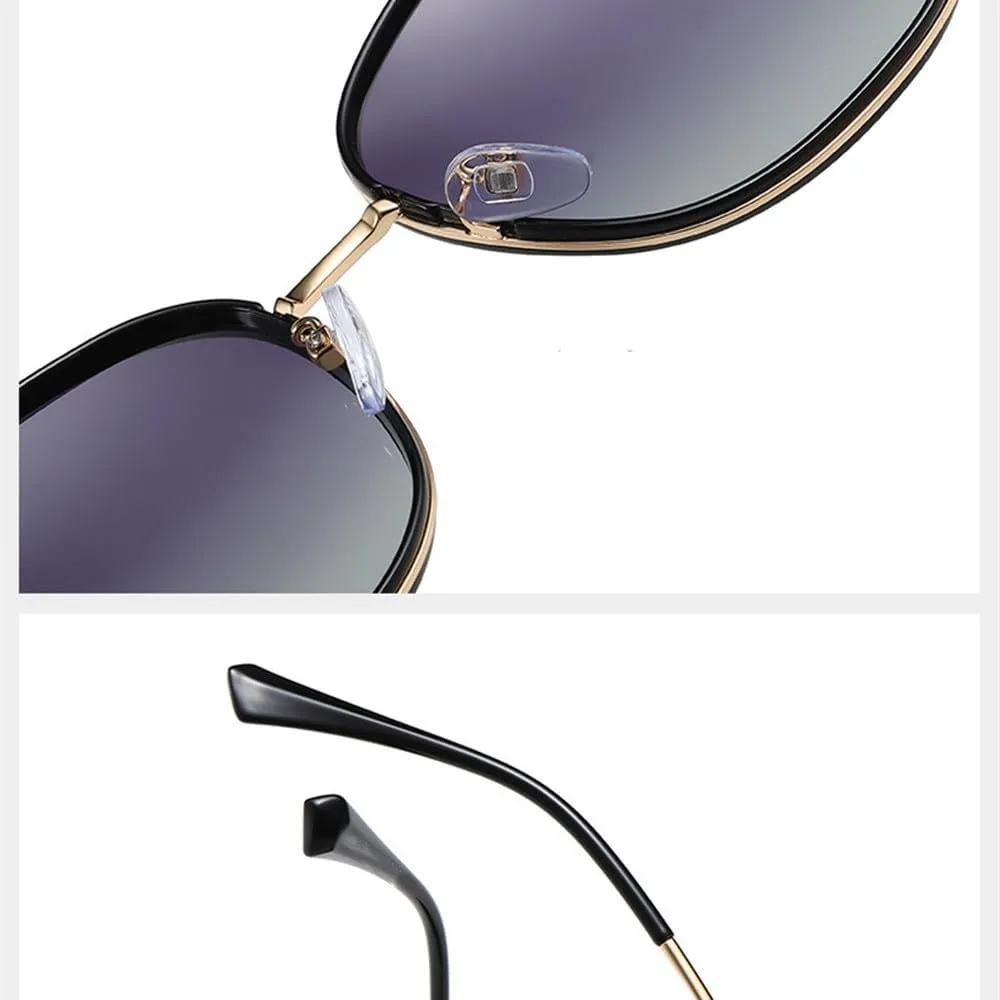 Fashion Oversized Sunglasses Women Geometric Vintage Gradient Shades UV400 Protection Metal Sun Glass