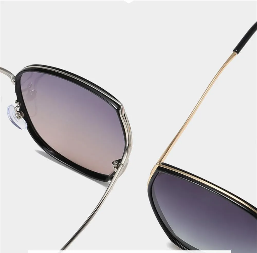Fashion Oversized Sunglasses Women Geometric Vintage Gradient Shades UV400 Protection Metal Sun Glass