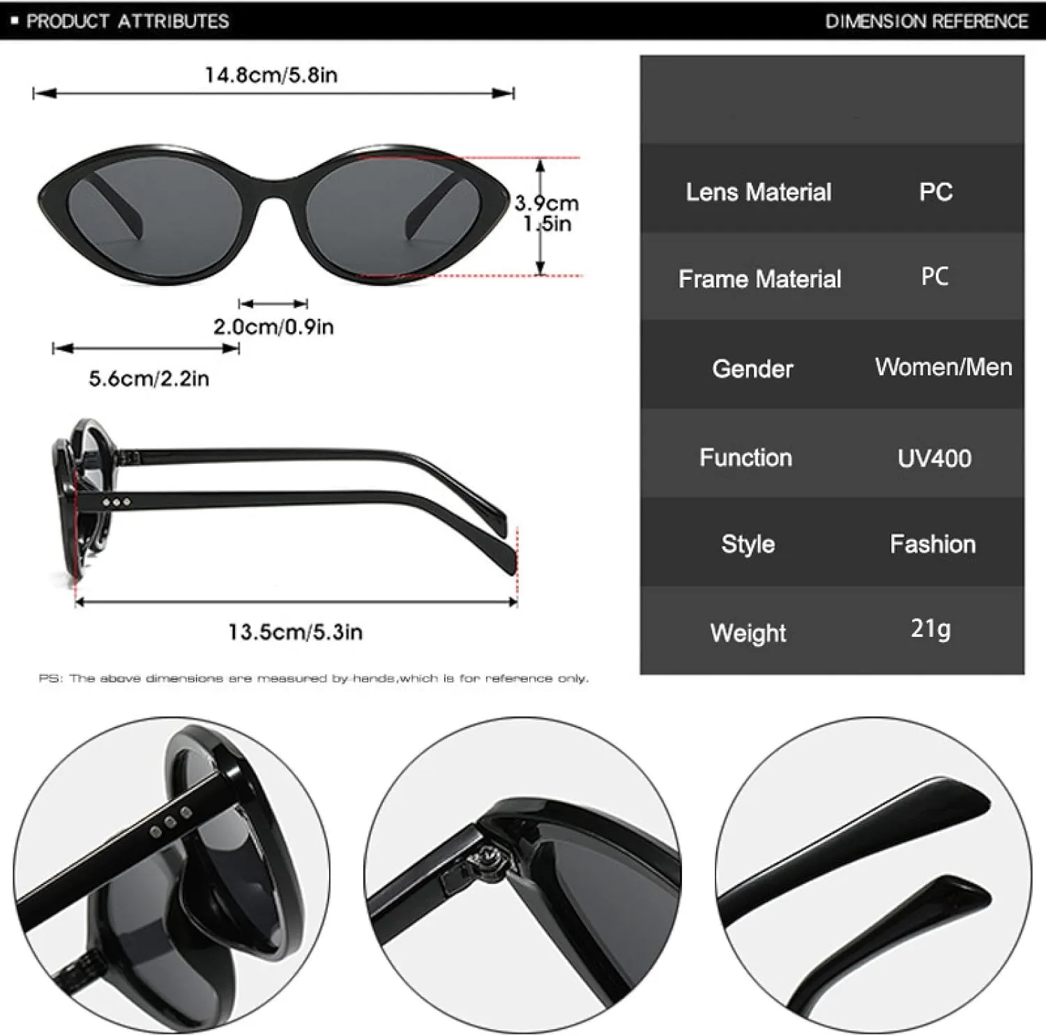 Fashion Small Cat Eye Sunglasses Women Fashion Gradient Uv400 Vintage Rivets Men
