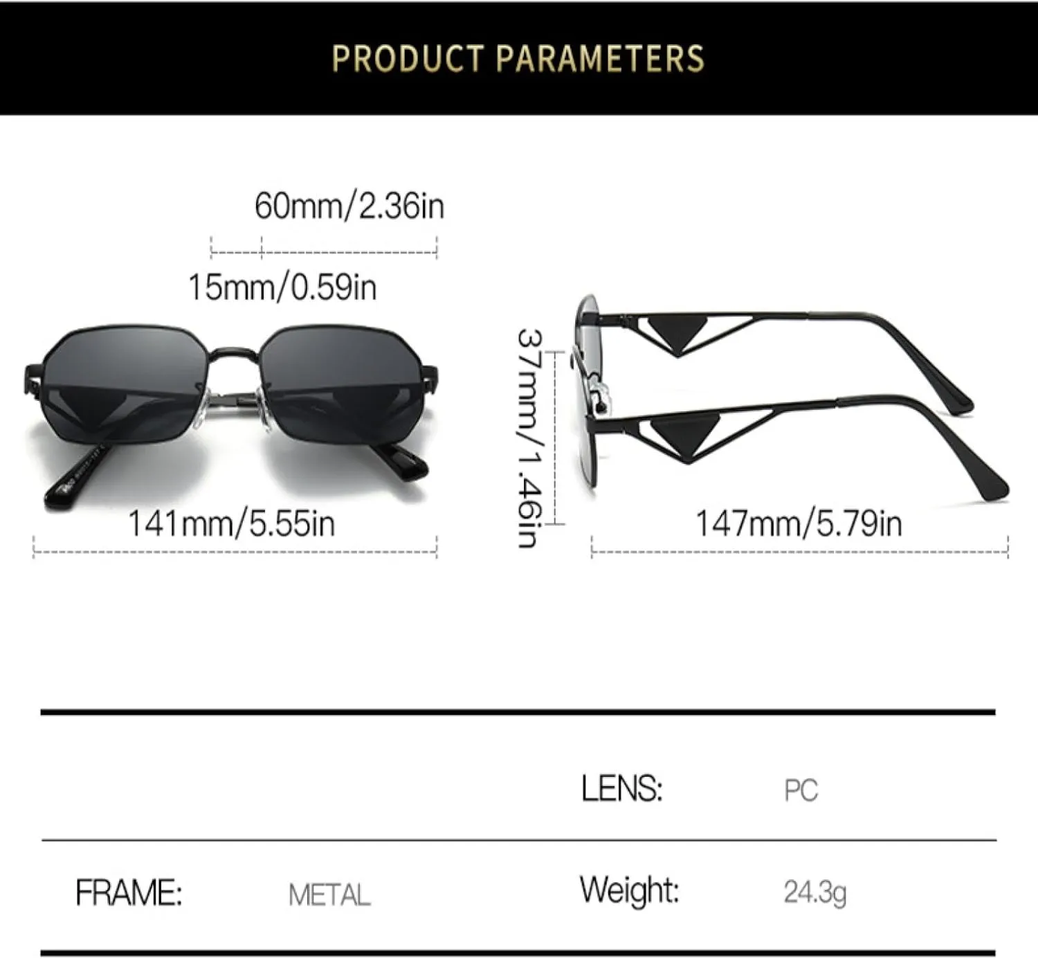 Fashion Sunglasses for Woman Vintage Metal Frame Polygonal Luxury Shades Eyewear