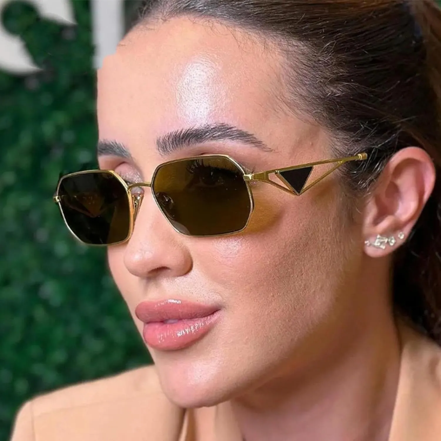 Fashion Sunglasses for Woman Vintage Metal Frame Polygonal Luxury Shades Eyewear