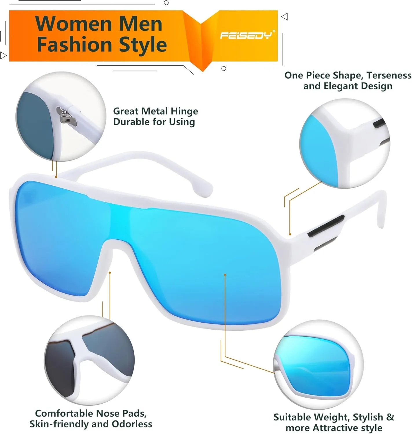FEISEDY Fashion Polarized Sunglasses Oversized One Piece Reflective Lens Sports Sun Glasses B0122