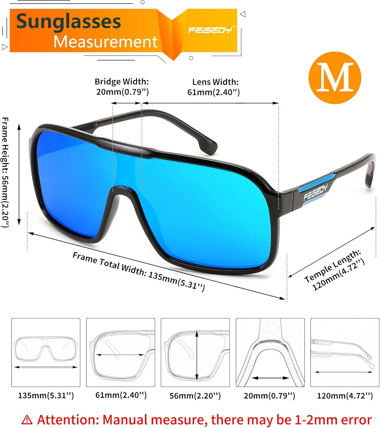 FEISEDY Fashion Polarized Sunglasses Oversized One Piece Reflective Lens Sports Sun Glasses B0122
