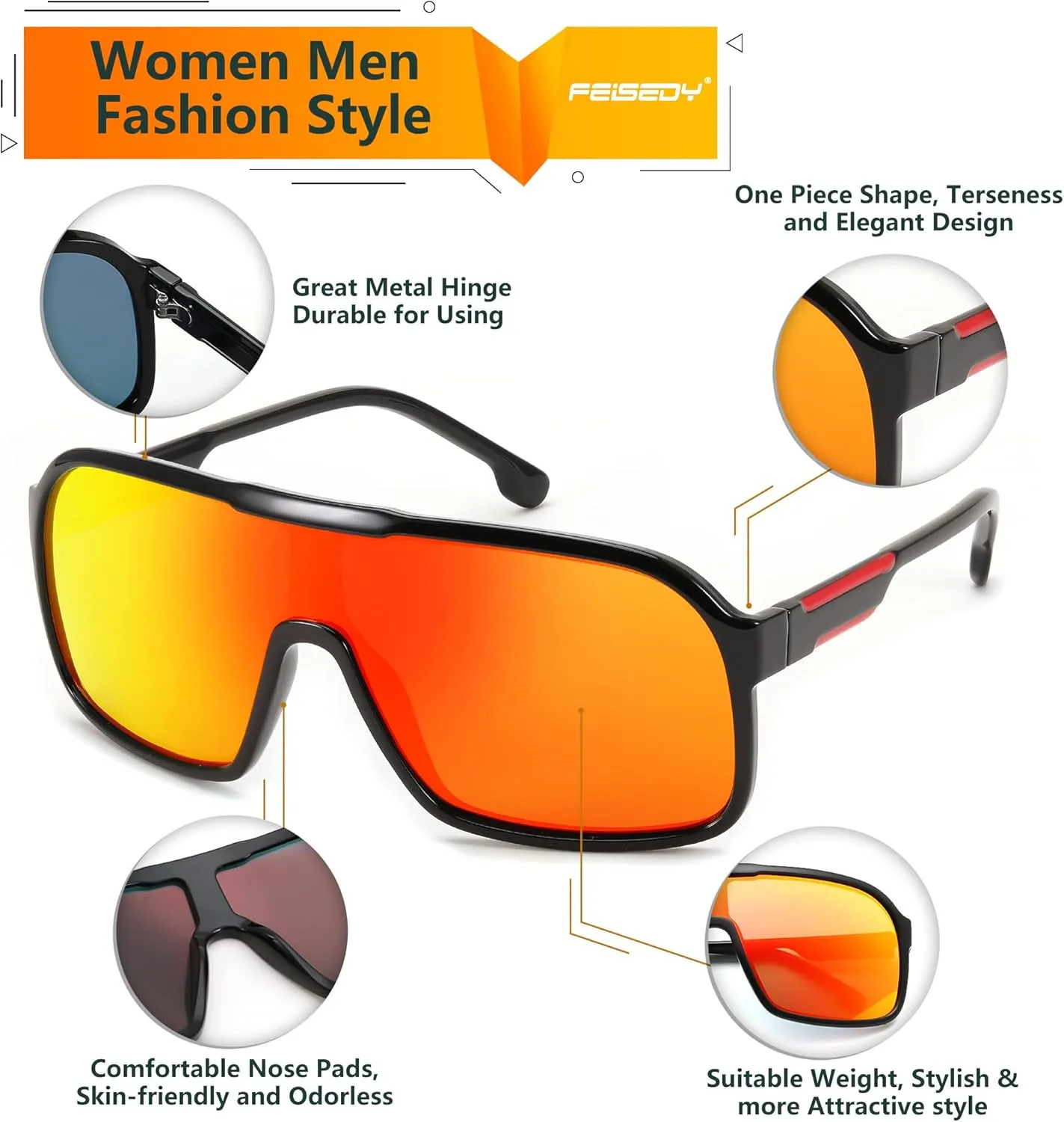 FEISEDY Fashion Polarized Sunglasses Oversized One Piece Reflective Lens Sports Sun Glasses B0122