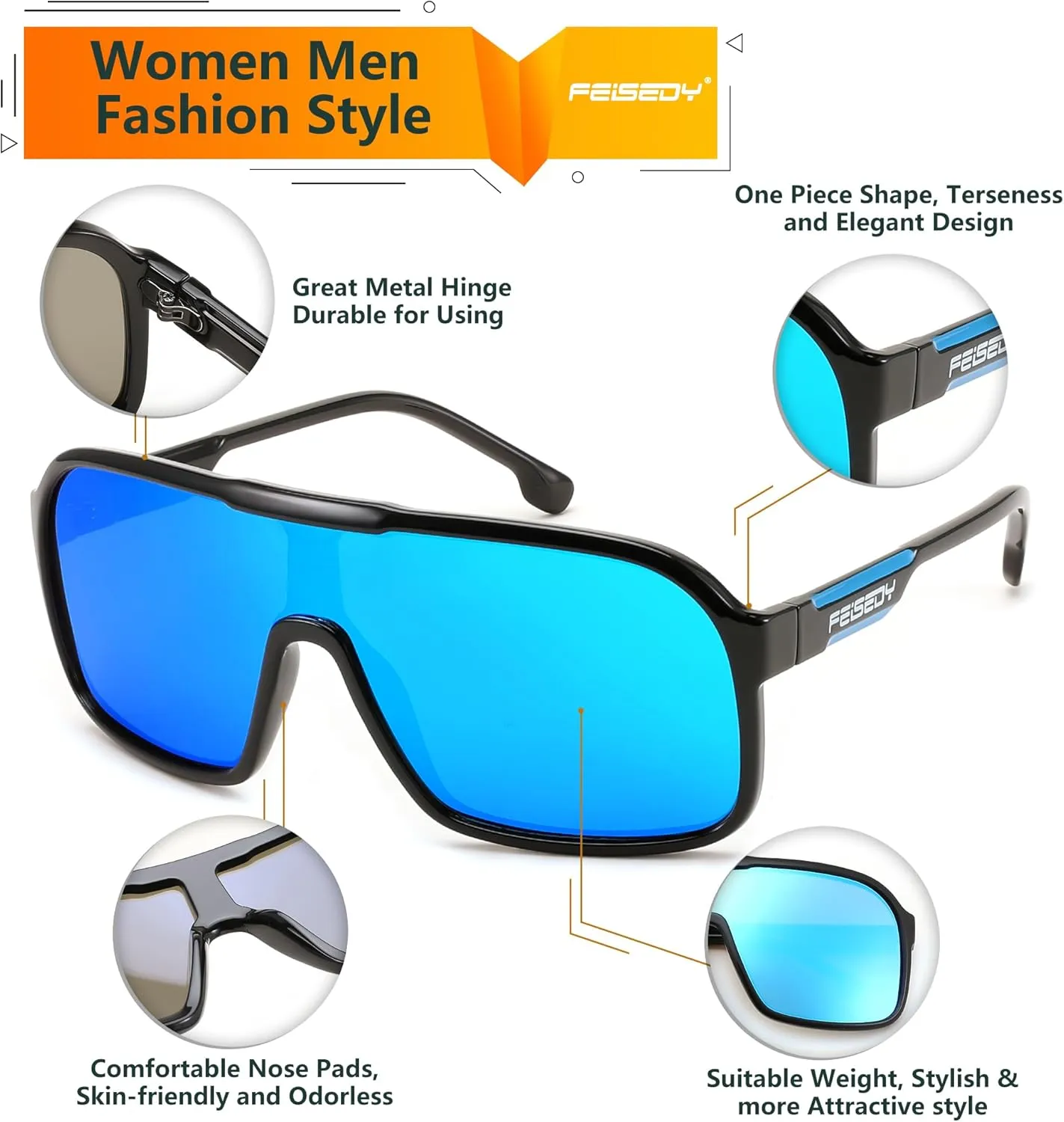 FEISEDY Fashion Polarized Sunglasses Oversized One Piece Reflective Lens Sports Sun Glasses B0122