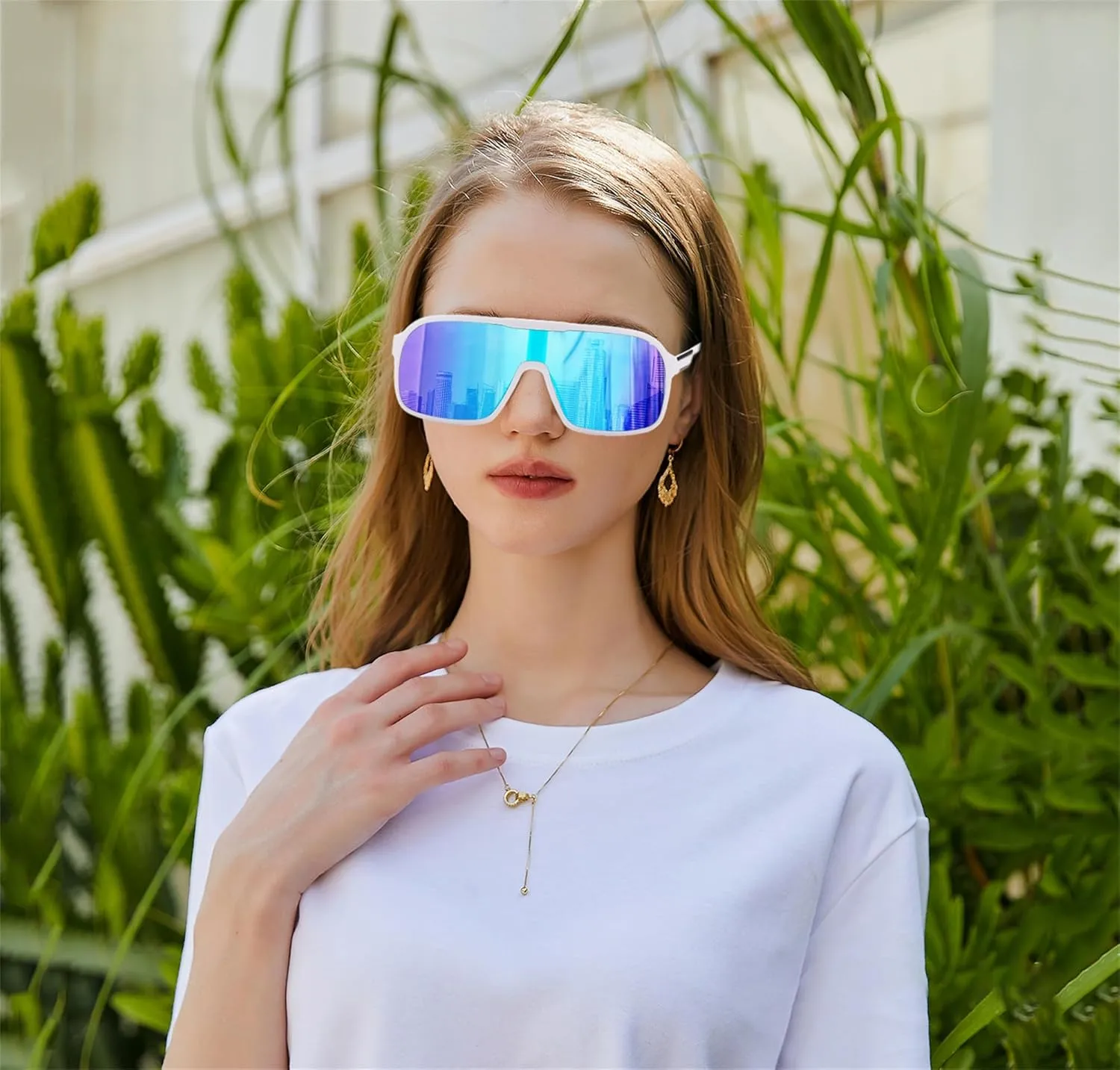 FEISEDY Fashion Polarized Sunglasses Oversized One Piece Reflective Lens Sports Sun Glasses B0122