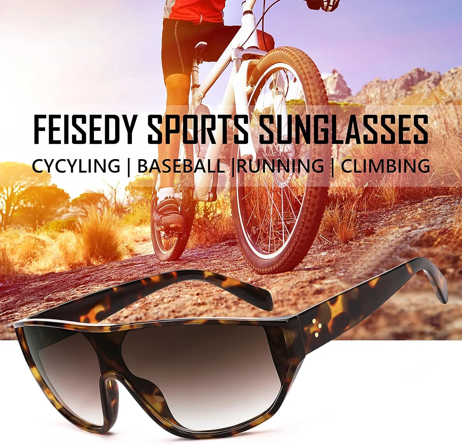 FEISEDY Oversized Oval Sport Sunglasses Fashion Cycling Baseball Goggles Outdoor Shield B2679