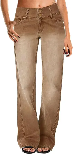 Flamingals Low Rise Wide Leg Jeans for Women Baggy Jeans Denim Trouser Jeans Flare Dress Pants
