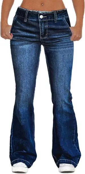 Flamingals Straight Leg Jeans for Women Low Rise Flamingo Stretch Jeans Skinny Wide Leg Denim Pants
