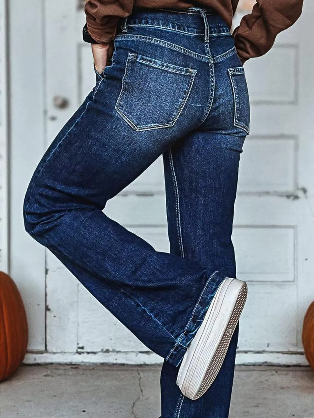 Flamingals Straight Leg Jeans for Women Low Rise Flamingo Stretch Jeans Skinny Wide Leg Denim Pants