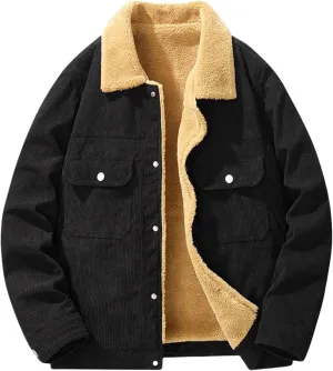 Fleece Lined Jacket Men Oversized Sherpa Jackets Winter Warm Coats Casual Lapel Overcoats Trendy Coat with Pockets