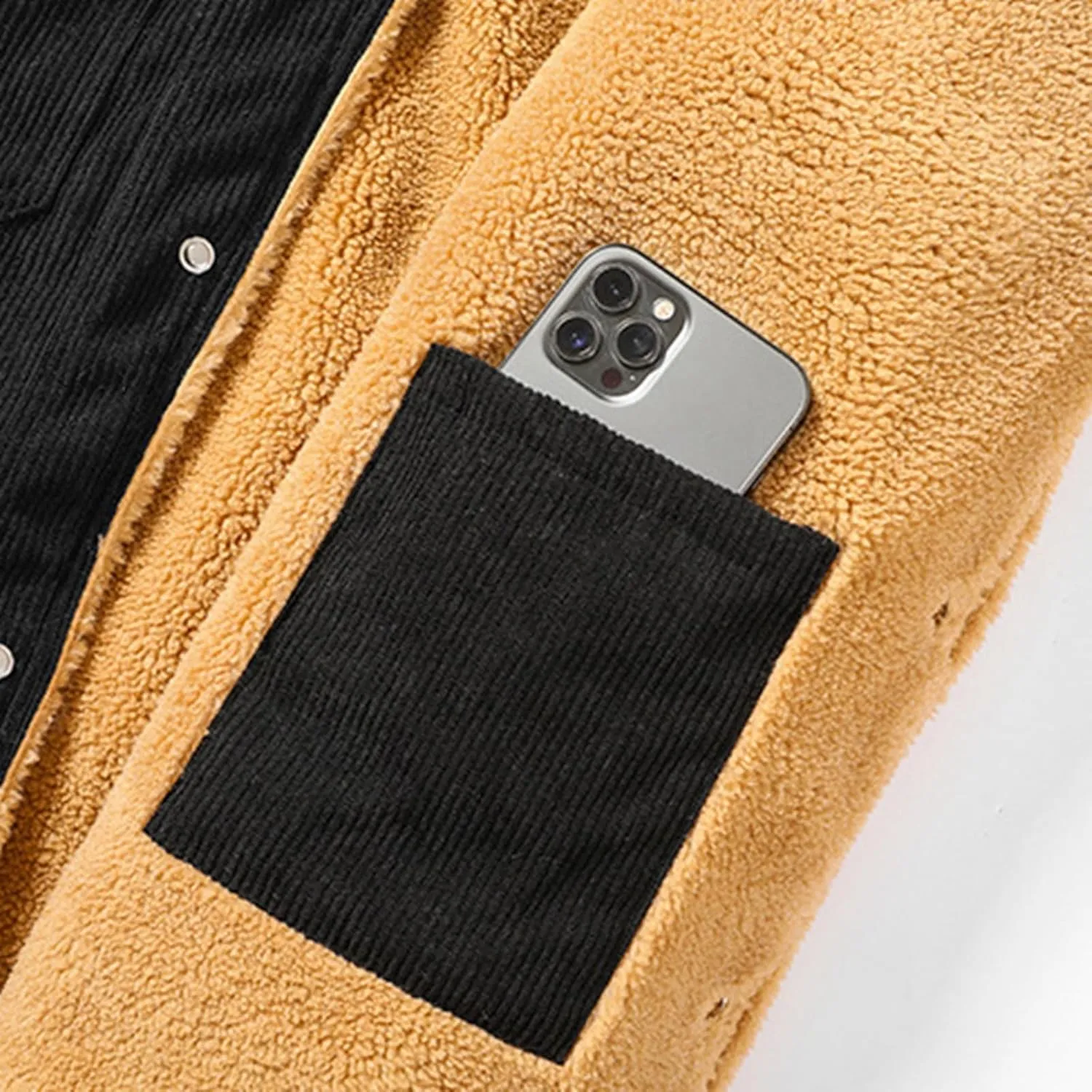 Fleece Lined Jacket Men Oversized Sherpa Jackets Winter Warm Coats Casual Lapel Overcoats Trendy Coat with Pockets
