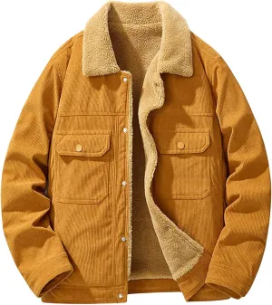 Fleece Lined Jacket Men Oversized Sherpa Jackets Winter Warm Coats Casual Lapel Overcoats Trendy Coat with Pockets
