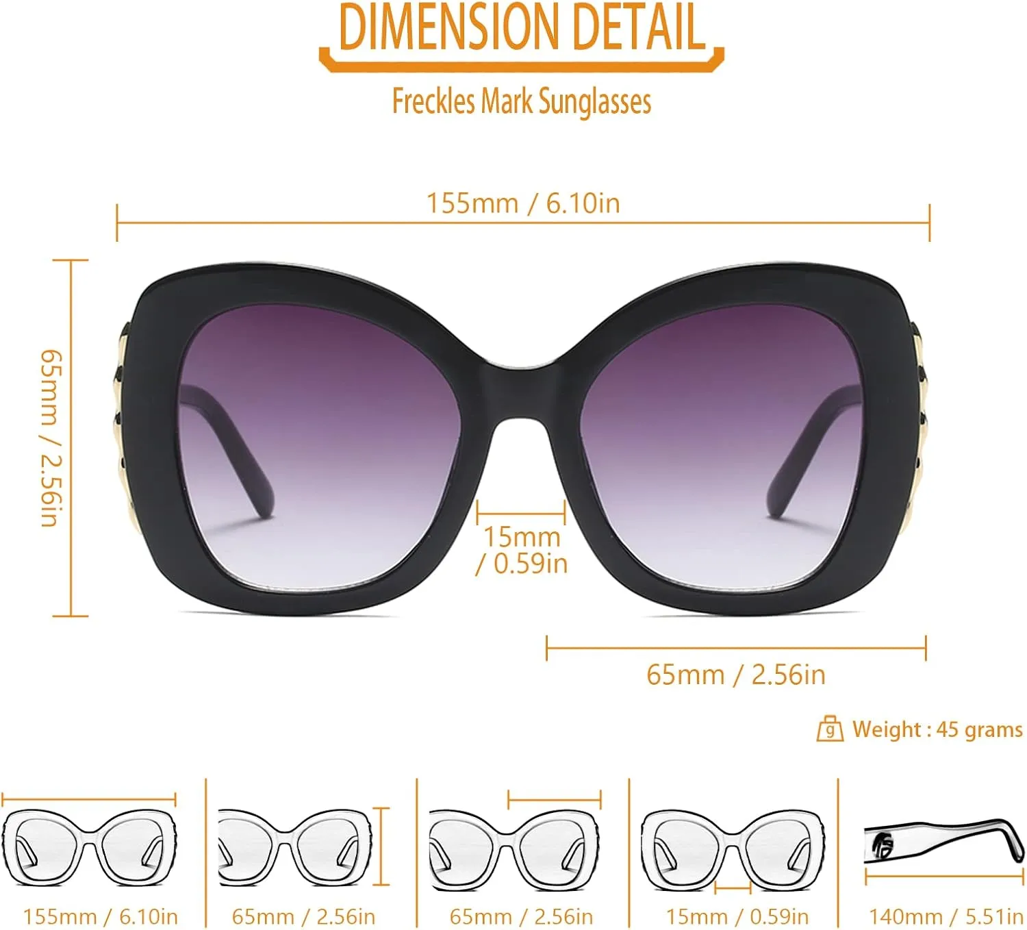 Freckles Mark Womens Cat Eye Sunglasses Oversized Vintage Retro Bold Rimmed Butterfly Shades