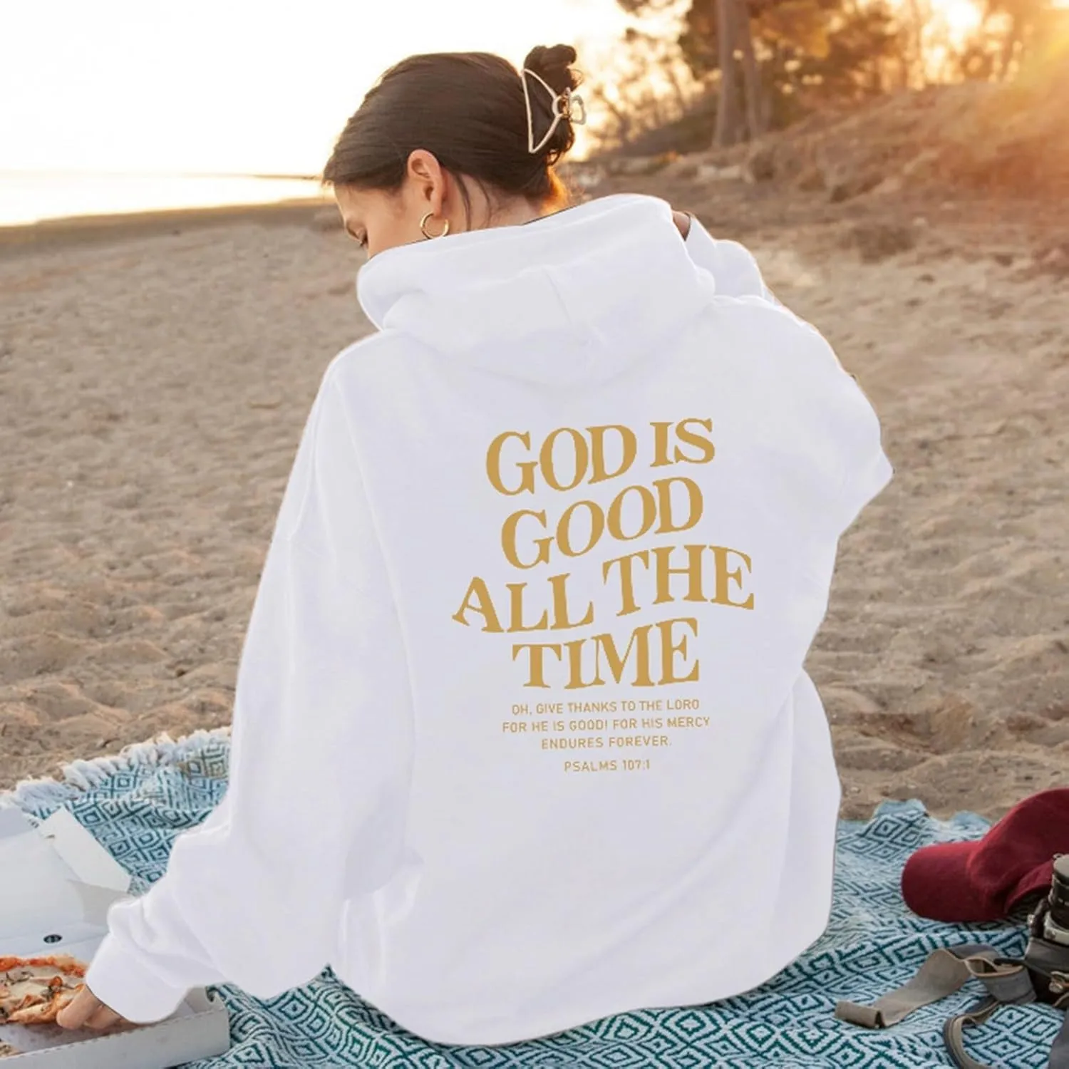God is Good All The Time Christian Graphic Hoodies Women Oversize Pullover Tops with Pocket Drop Shoulder Fleece Sweatshirt