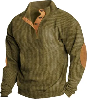 GOFULY Corduroy Sweatshirts For Men Stand Collar Button Henley Fall Shirts Long Sleeve Pullover Thermal Lapel Collar Sweaters