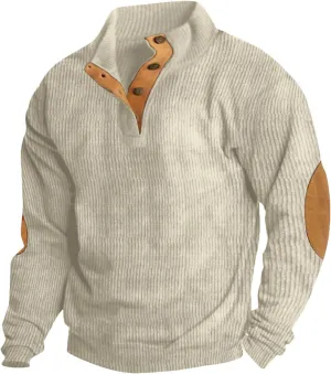 GOFULY Corduroy Sweatshirts For Men Stand Collar Button Henley Fall Shirts Long Sleeve Pullover Thermal Lapel Collar Sweaters