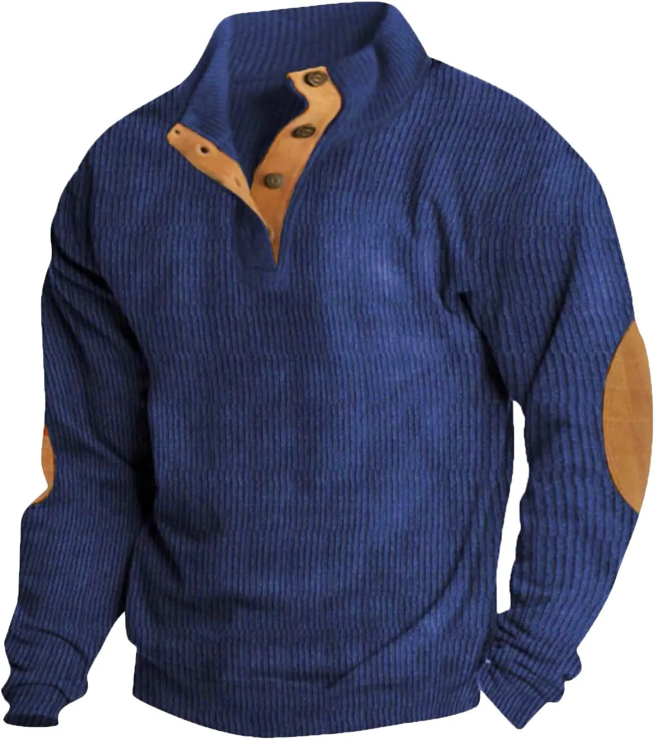 GOFULY Corduroy Sweatshirts For Men Stand Collar Button Henley Fall Shirts Long Sleeve Pullover Thermal Lapel Collar Sweaters
