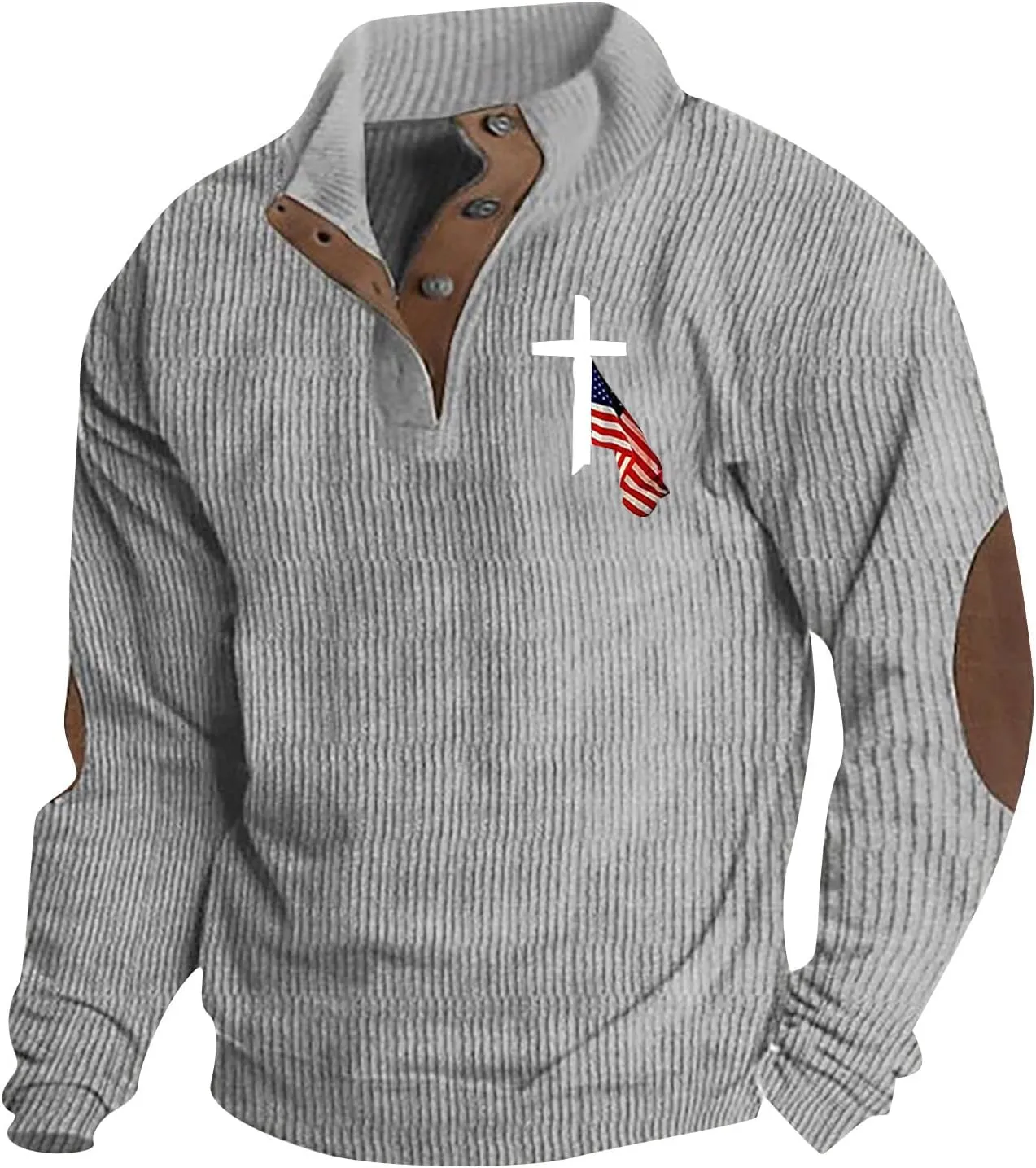 GOFULY Corduroy Sweatshirts For Men Stand Collar Button Henley Fall Shirts Long Sleeve Pullover Thermal Lapel Collar Sweaters