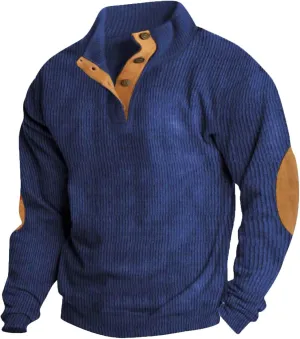 GOFULY Corduroy Sweatshirts For Men Stand Collar Button Henley Fall Shirts Long Sleeve Pullover Thermal Lapel Collar Sweaters