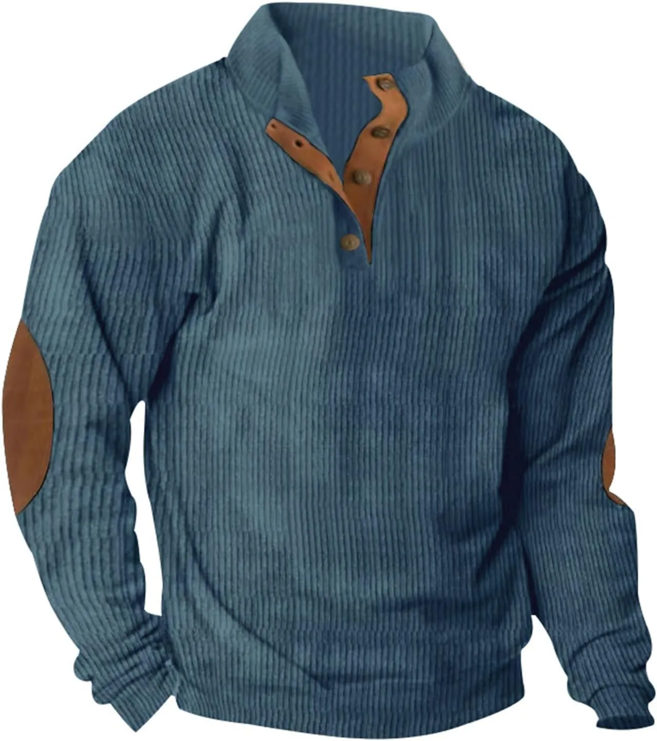 GOFULY Corduroy Sweatshirts For Men Stand Collar Button Henley Fall Shirts Long Sleeve Pullover Thermal Lapel Collar Sweaters