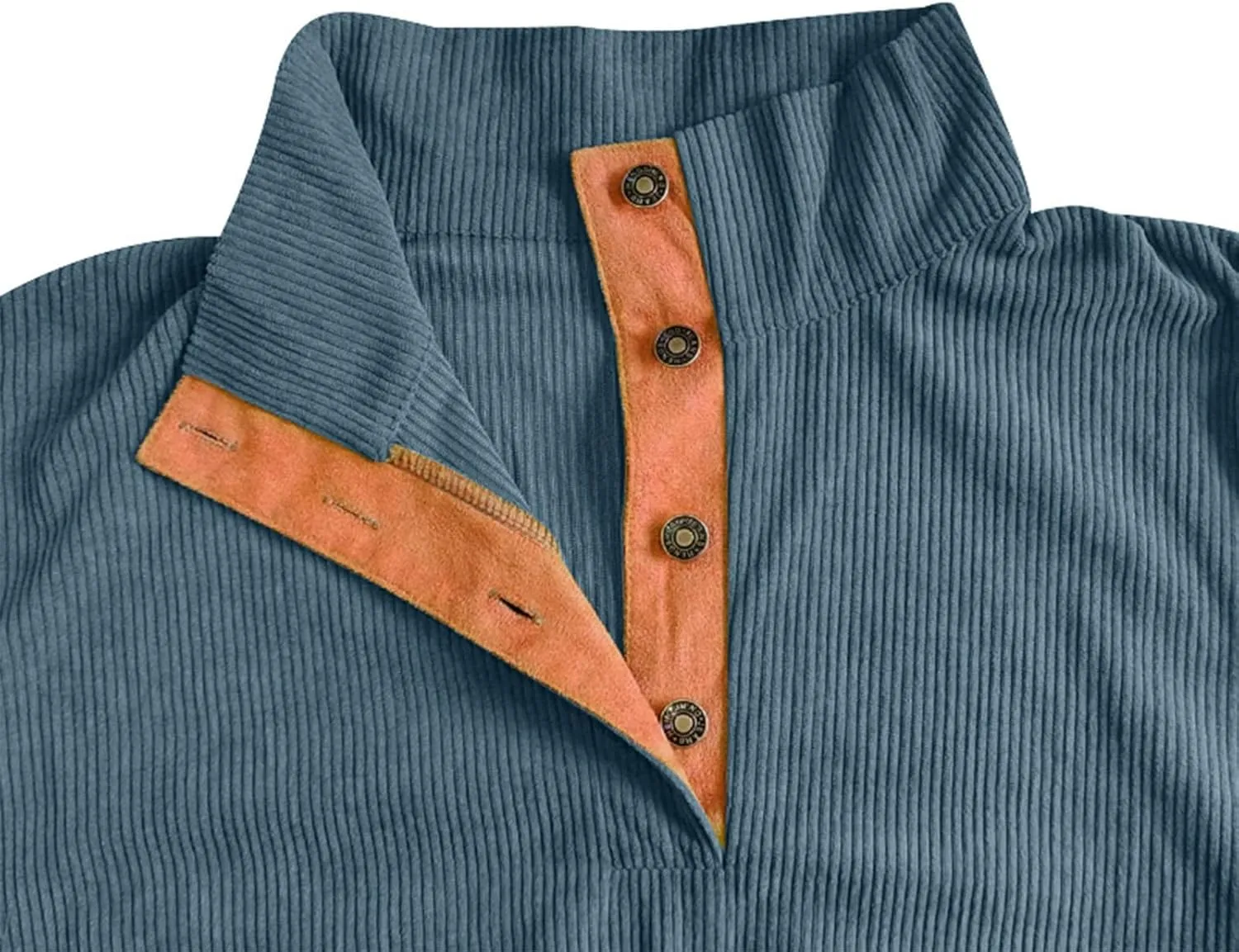 GOFULY Corduroy Sweatshirts For Men Stand Collar Button Henley Fall Shirts Long Sleeve Pullover Thermal Lapel Collar Sweaters