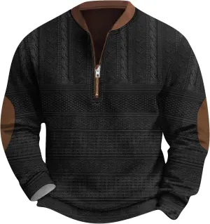 GOFULY Half Zip Sweatshirt Men No Hood Vintage Ethnic Floral ​Print Pullover Fall Winter Jacket Long Sleeve Clothes 2024