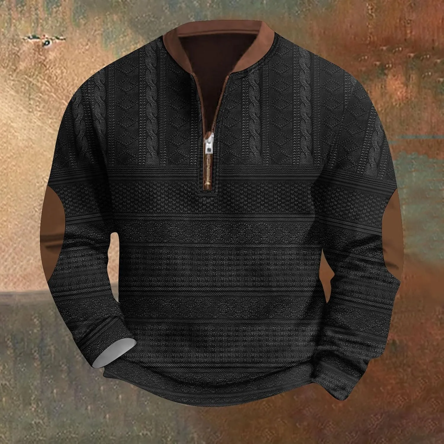 GOFULY Half Zip Sweatshirt Men No Hood Vintage Ethnic Floral ​Print Pullover Fall Winter Jacket Long Sleeve Clothes 2024