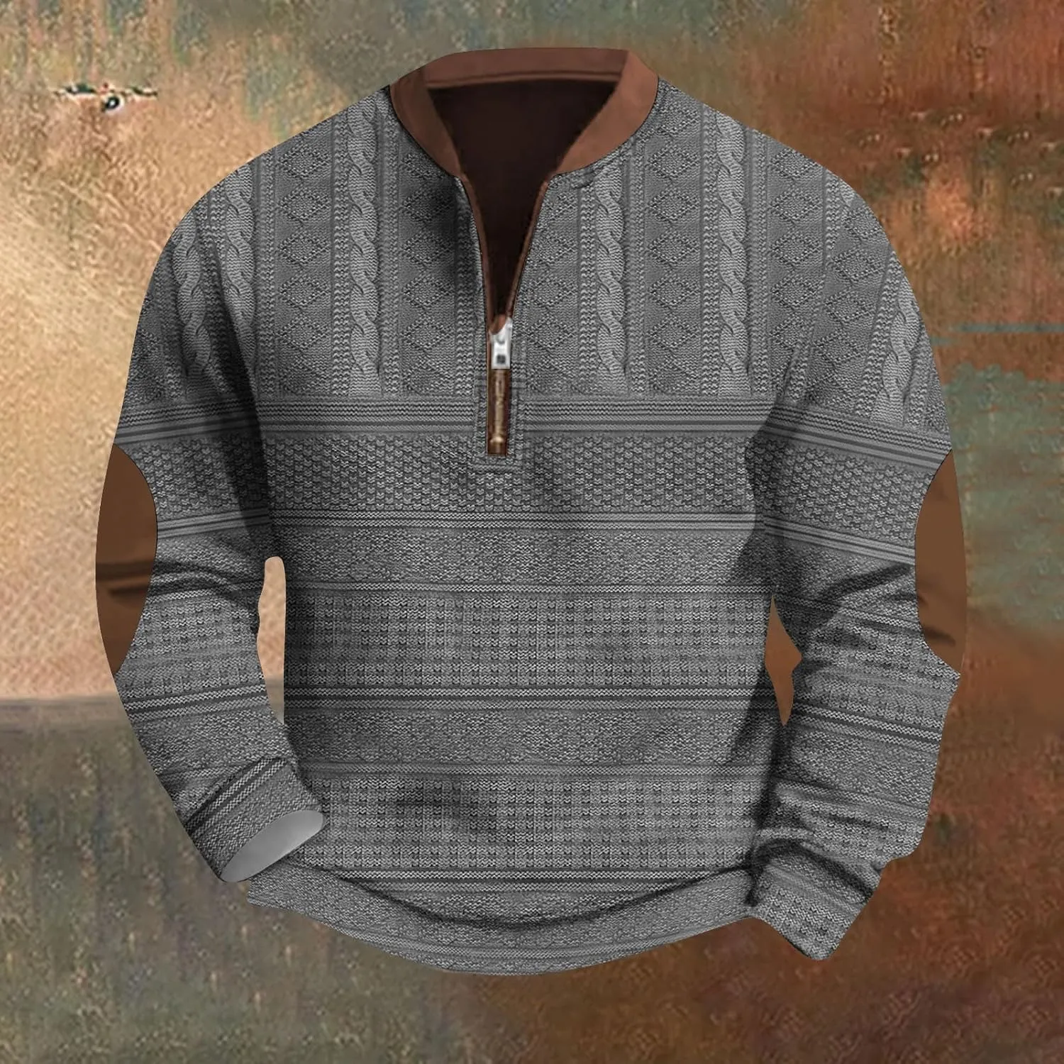 GOFULY Half Zip Sweatshirt Men No Hood Vintage Ethnic Floral ​Print Pullover Fall Winter Jacket Long Sleeve Clothes 2024