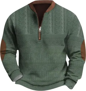 GOFULY Half Zip Sweatshirt Men No Hood Vintage Ethnic Floral ​Print Pullover Fall Winter Jacket Long Sleeve Clothes 2024