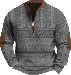 GOFULY Half Zip Sweatshirt Men No Hood Vintage Ethnic Floral ​Print Pullover Fall Winter Jacket Long Sleeve Clothes 2024