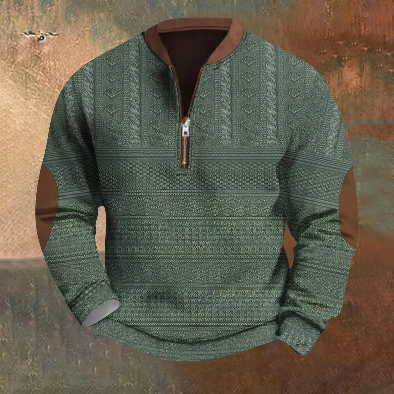 GOFULY Half Zip Sweatshirt Men No Hood Vintage Ethnic Floral ​Print Pullover Fall Winter Jacket Long Sleeve Clothes 2024