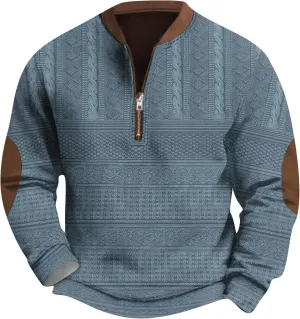 GOFULY Half Zip Sweatshirt Men No Hood Vintage Ethnic Floral ​Print Pullover Fall Winter Jacket Long Sleeve Clothes 2024