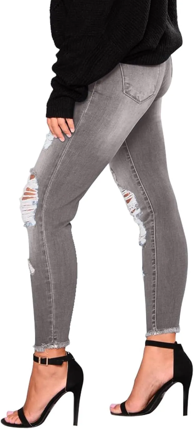 Gumipy Ripped Jeans Womens High Waisted Stretchy Skinny Jeans Trendy Tummy Control Jeggings Butt Lifting Distressed Jeans