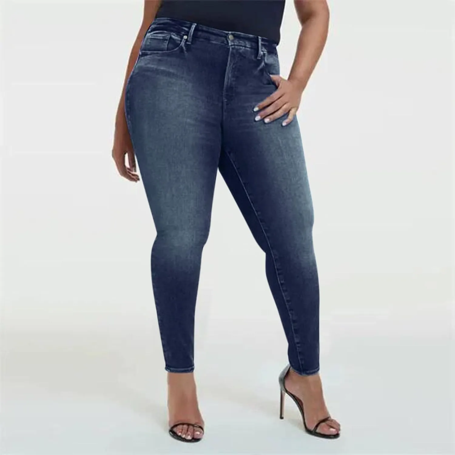 Gumipy Women Tummy Control Jeans Plus Size Stretchy High Waisted Jeans Curvy Slim Fit Butt Lifting Denim Skinny Jeans