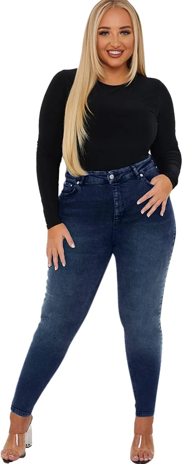 Gumipy Women Tummy Control Jeans Plus Size Stretchy High Waisted Jeans Curvy Slim Fit Butt Lifting Denim Skinny Jeans