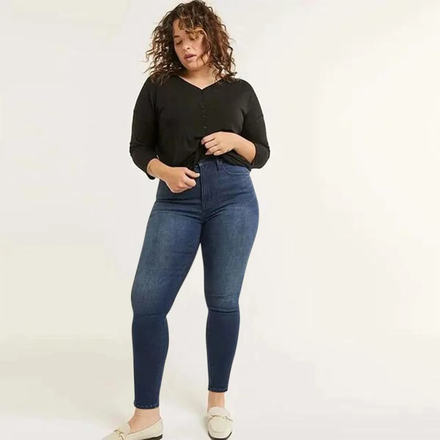Gumipy Women Tummy Control Jeans Plus Size Stretchy High Waisted Jeans Curvy Slim Fit Butt Lifting Denim Skinny Jeans
