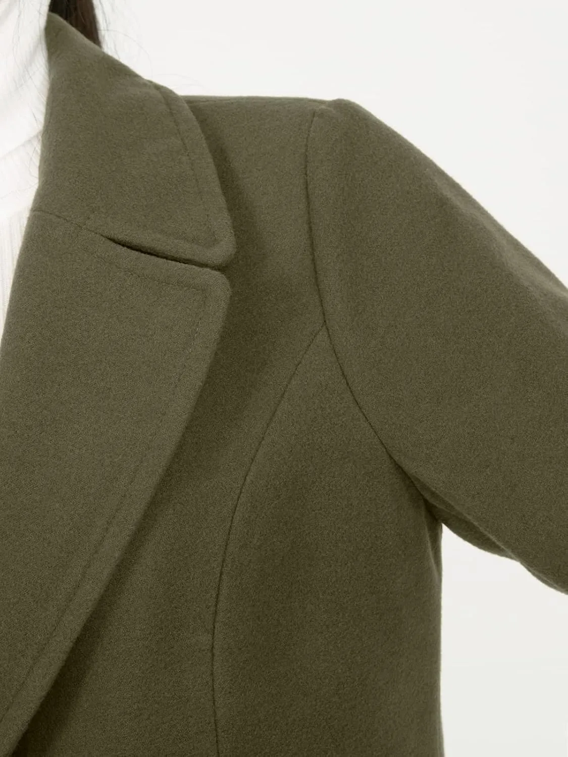 Hacikis Womens Wool Blend Single Breasted Notched Collar Winter Pea Trench Coat with Pockets